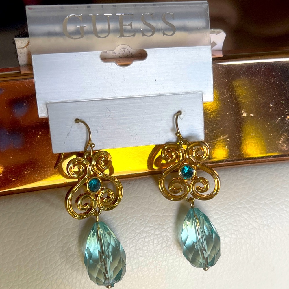 GUESS Gold and Teal Dangle Earrings